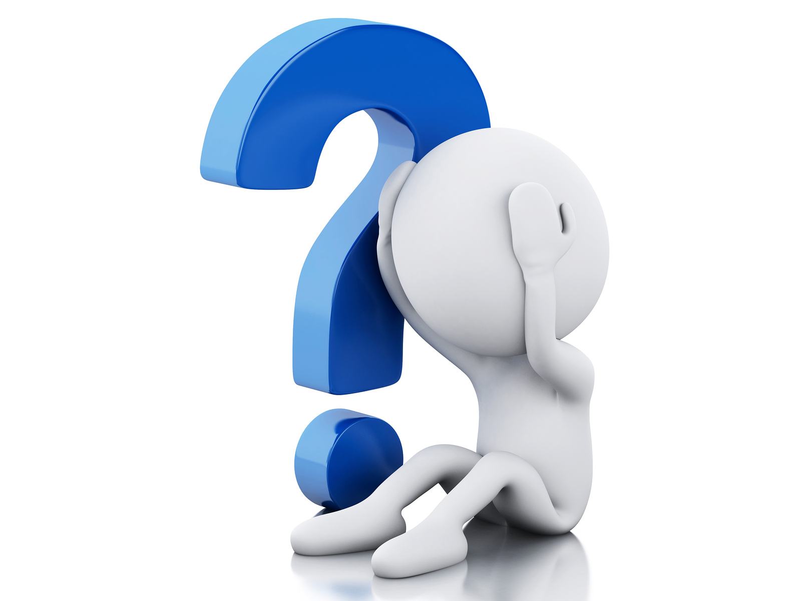 3d renderer image. White people need help with question mark. Isolated white background